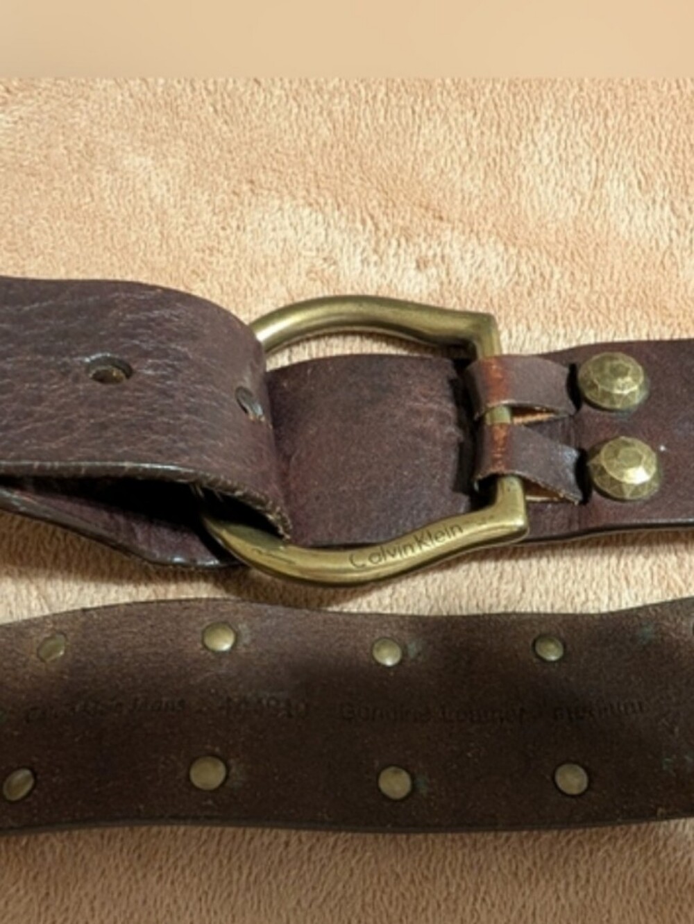 Vintage Calvin Klein® Dark Brown Belt with Brass Buckle